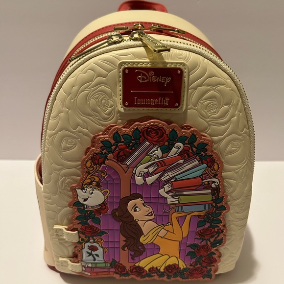 Loungefly Handbags - Loungefly Disney Beauty and the Beast Belle Roses Magnetic Door Mini Backpack